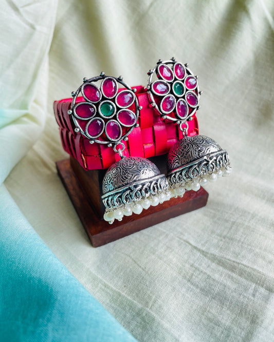 Chitrangi Multicolour Kemp Stone Jhumkas
