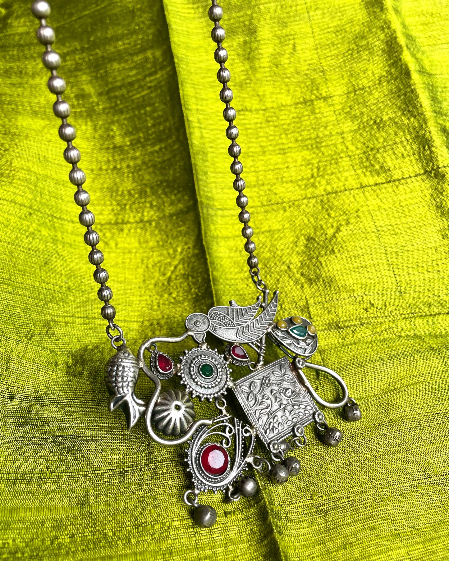 Pakshivana | Silver Plated Fusion Handcrafted Statement Necklace