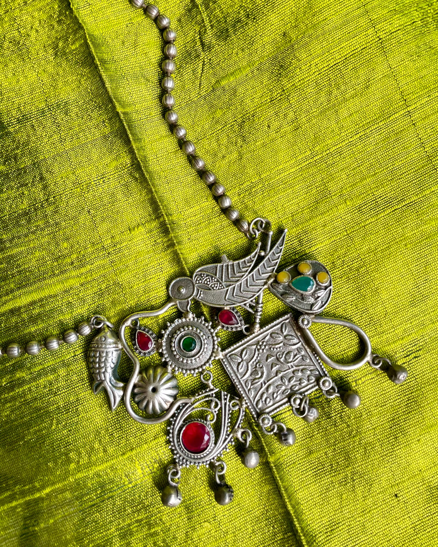 Pakshivana | Silver Plated Fusion Handcrafted Statement Necklace
