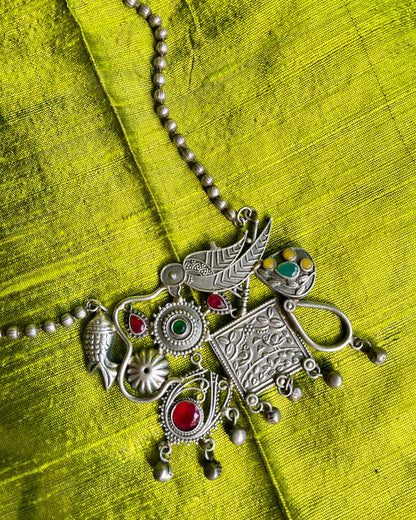 Pakshivana | Silver Plated Fusion Handcrafted Statement Necklace