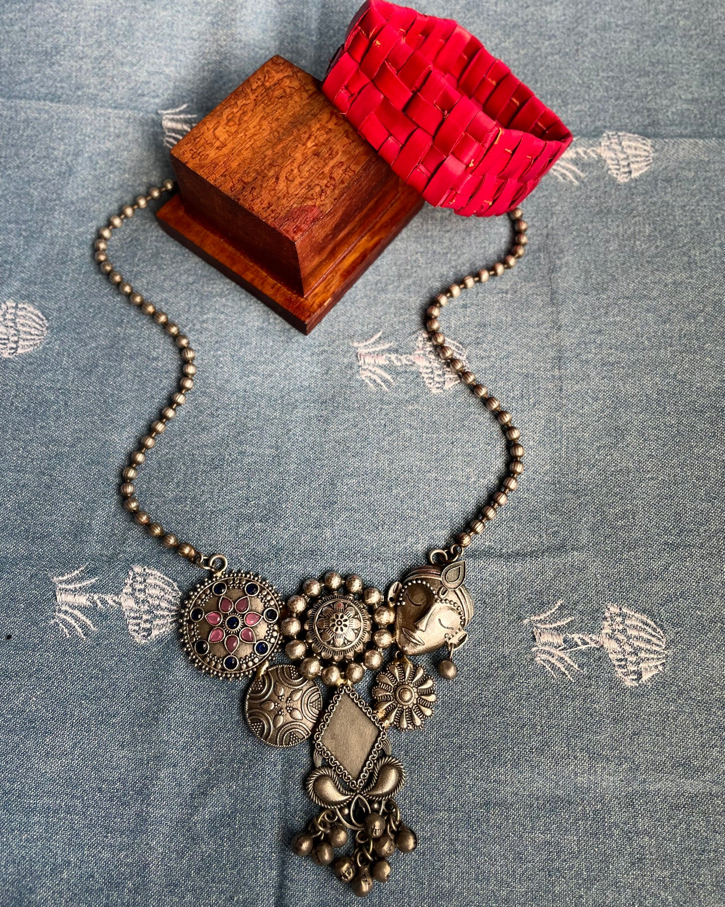 Vrindavan | Silver Plated Fusion Handcrafted Statement Necklace