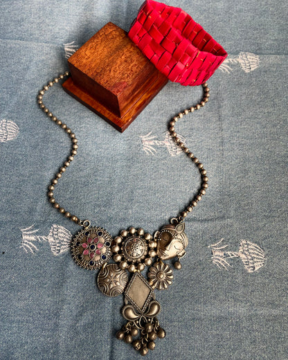 Vrindavan | Silver Plated Fusion Handcrafted Statement Necklace