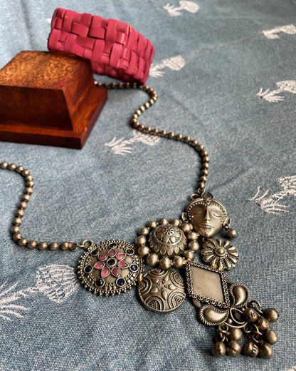 Vrindavan | Silver Plated Fusion Handcrafted Statement Necklace