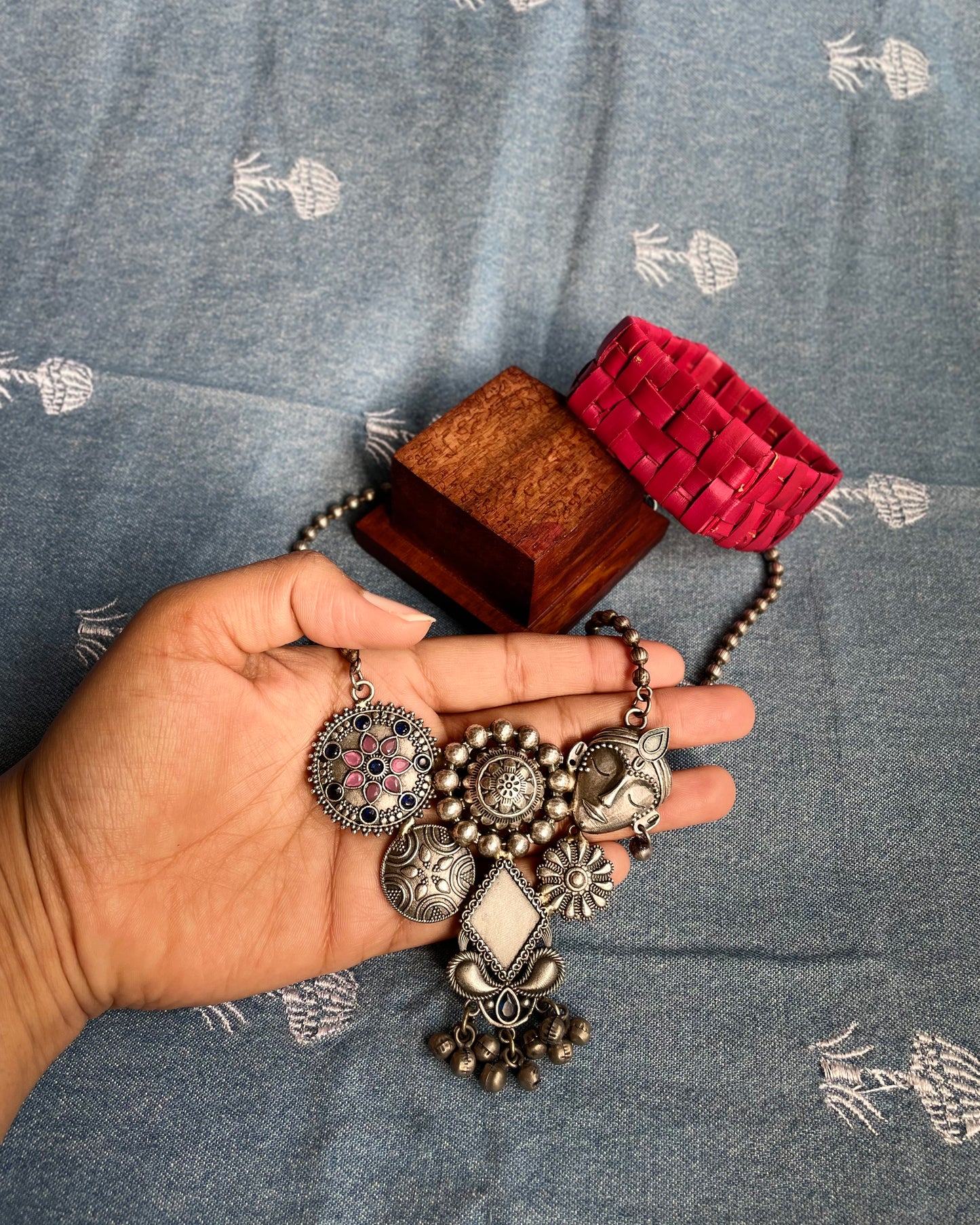 Vrindavan | Silver Plated Fusion Handcrafted Statement Necklace