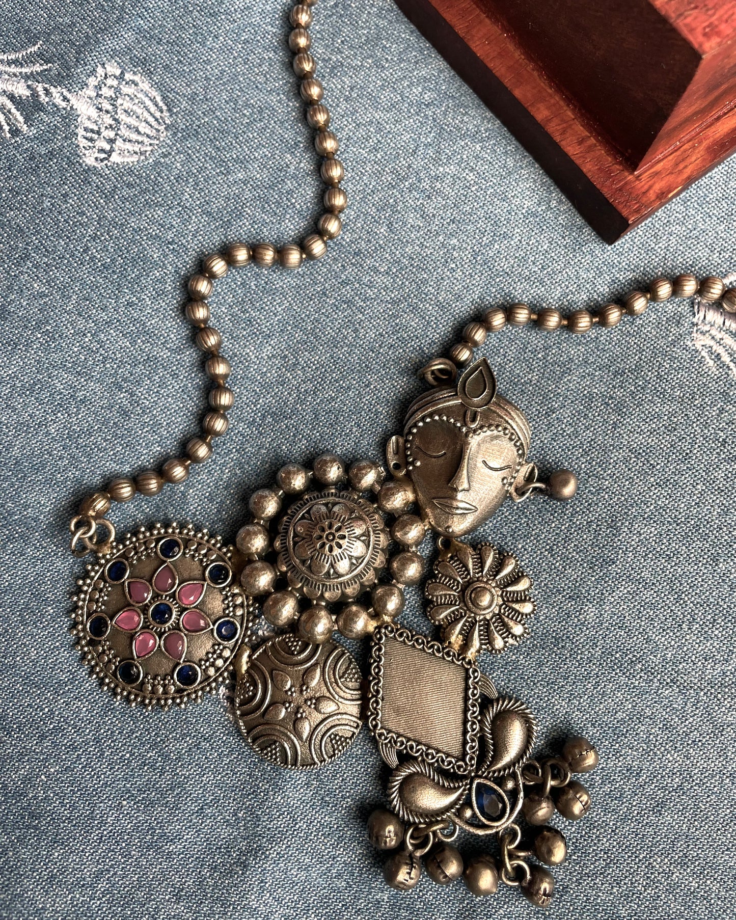 Vrindavan | Silver Plated Fusion Handcrafted Statement Necklace