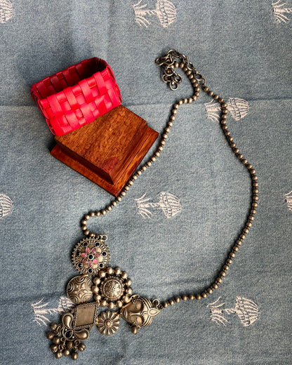 Vrindavan | Silver Plated Fusion Handcrafted Statement Necklace