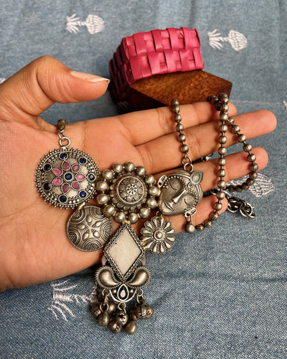 Vrindavan | Silver Plated Fusion Handcrafted Statement Necklace