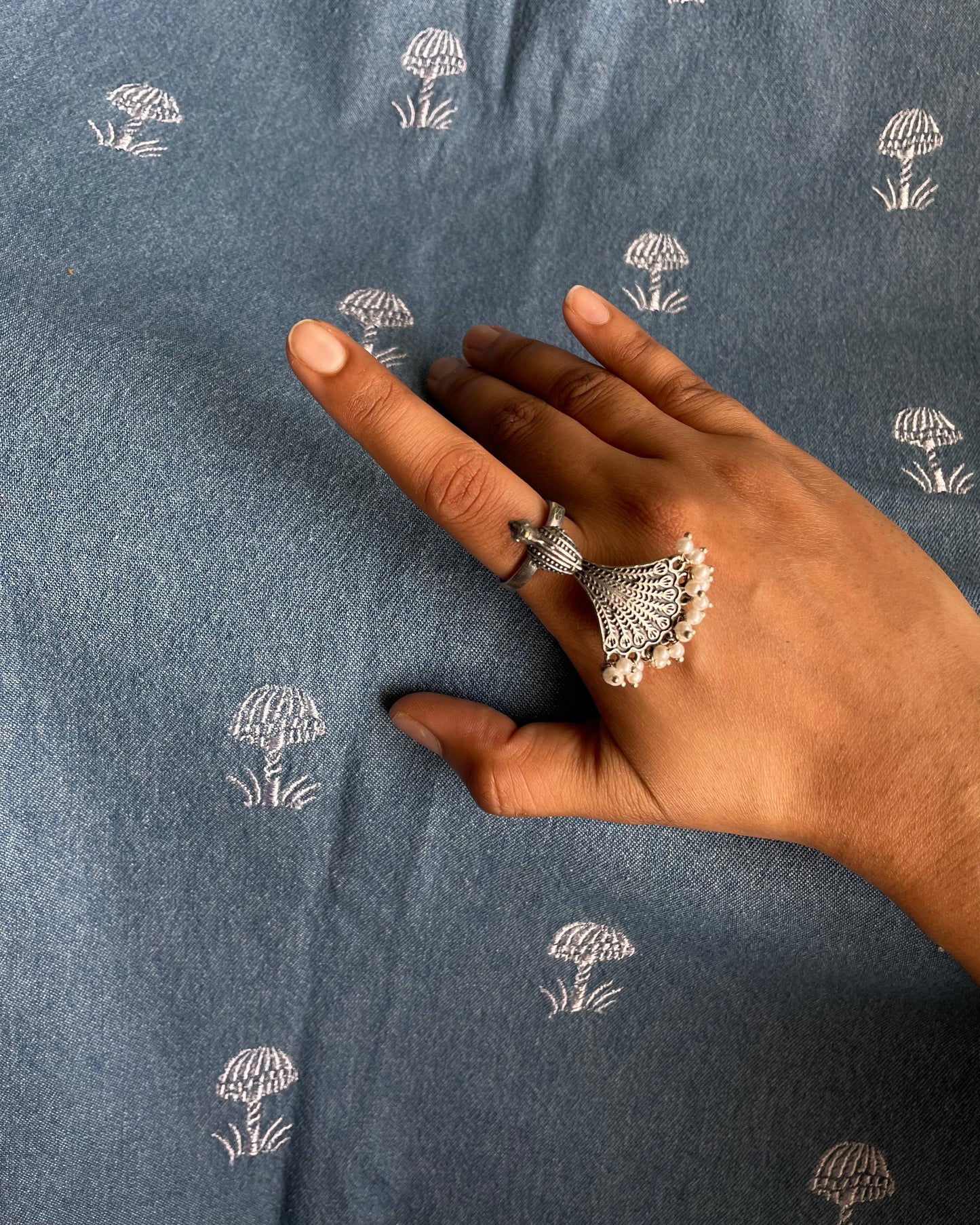 Mayuraaksha -  Silver Plated Oxidised Ring