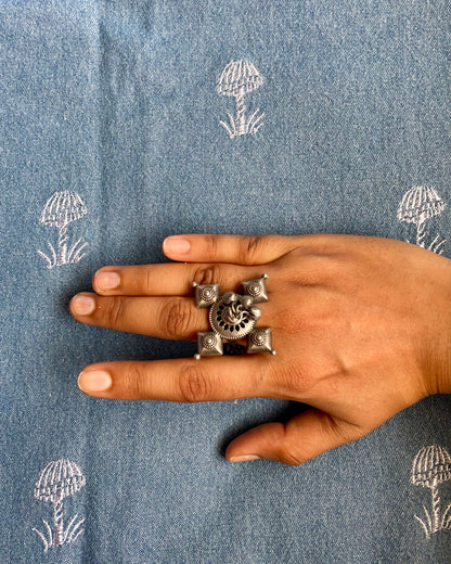 Yantra | Silver Plated Oxidised Ring