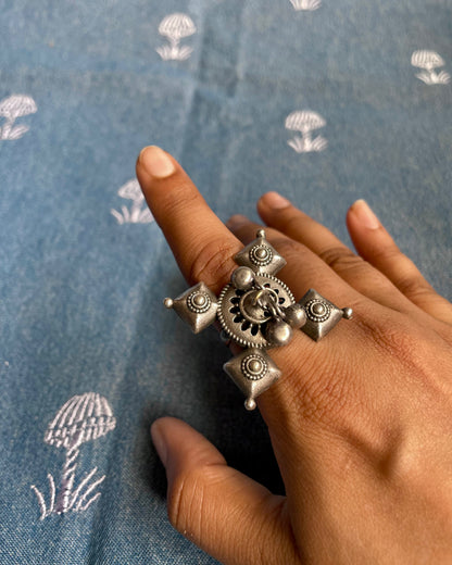 Yantra | Silver Plated Oxidised Ring