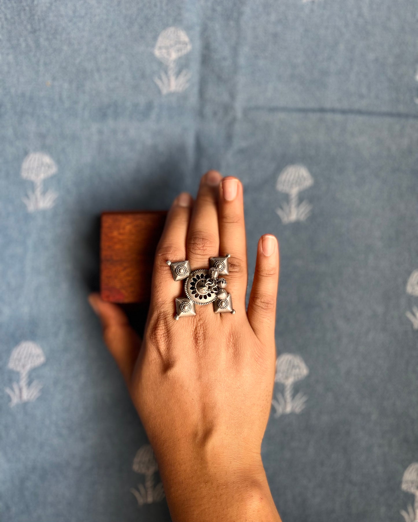 Yantra | Silver Plated Oxidised Ring