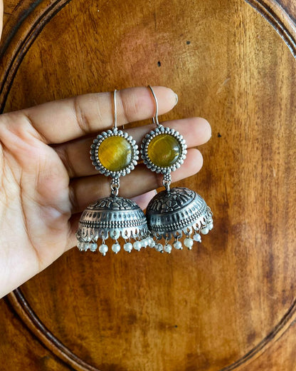 Honey Dusk | Silver Plated Hook Jhumkas with Pearls