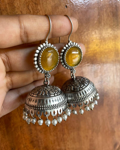 Honey Dusk | Silver Plated Hook Jhumkas with Pearls