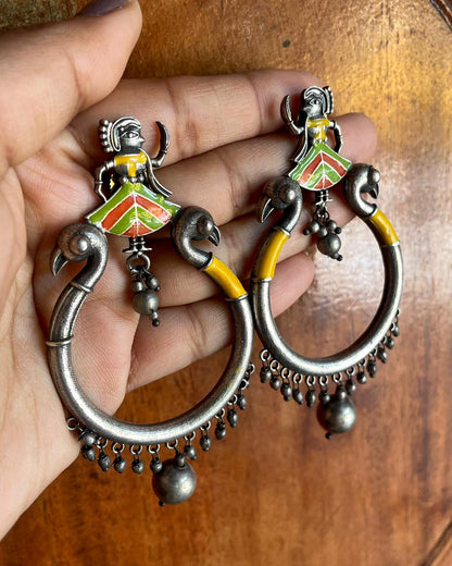 Narthaki | Silver-Plated Meenakari Statement Drops