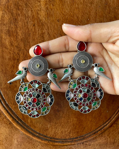 Rang Mahal | Silver-Plated Statement Drops with Intricate Stonework