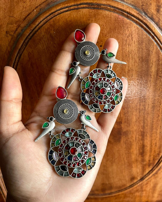 Rang Mahal | Silver-Plated Statement Drops with Intricate Stonework