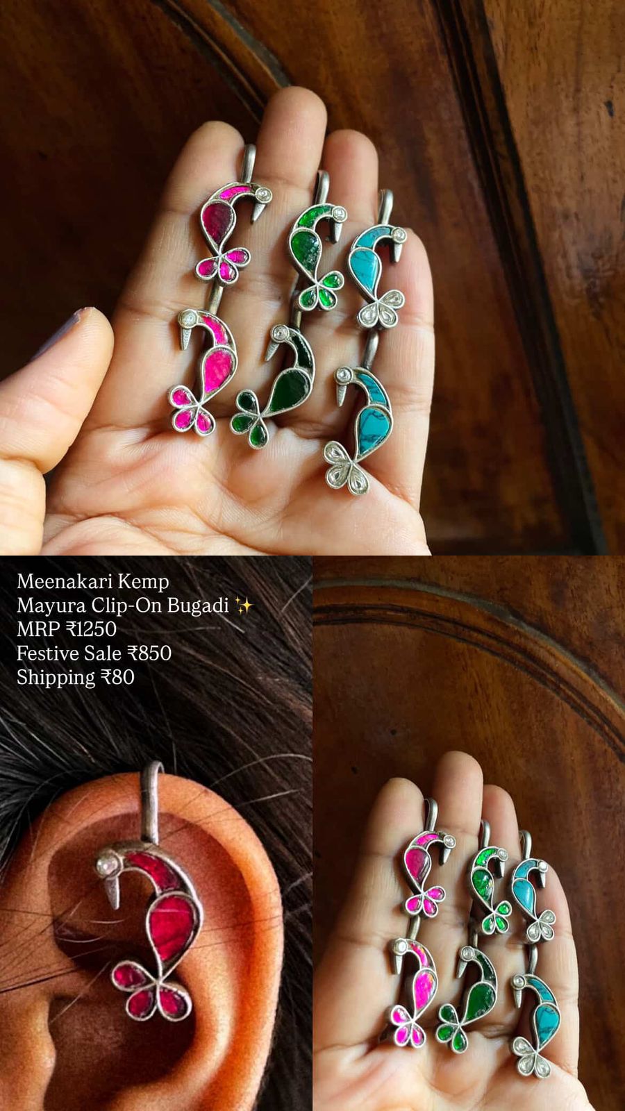 Mayuraa | Meenakari Kemp Bugadi by the कारीगर | Silver Plated