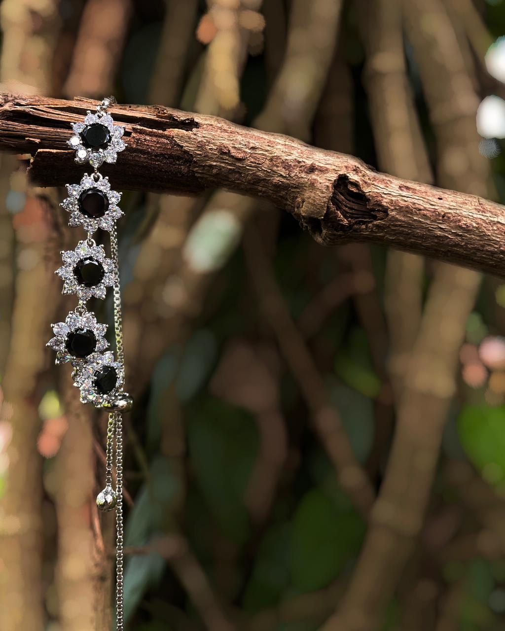 The Black Dahlia | An Exquisite Bracelet with deep black stone set in fine rhodium-plated American Diamonds.