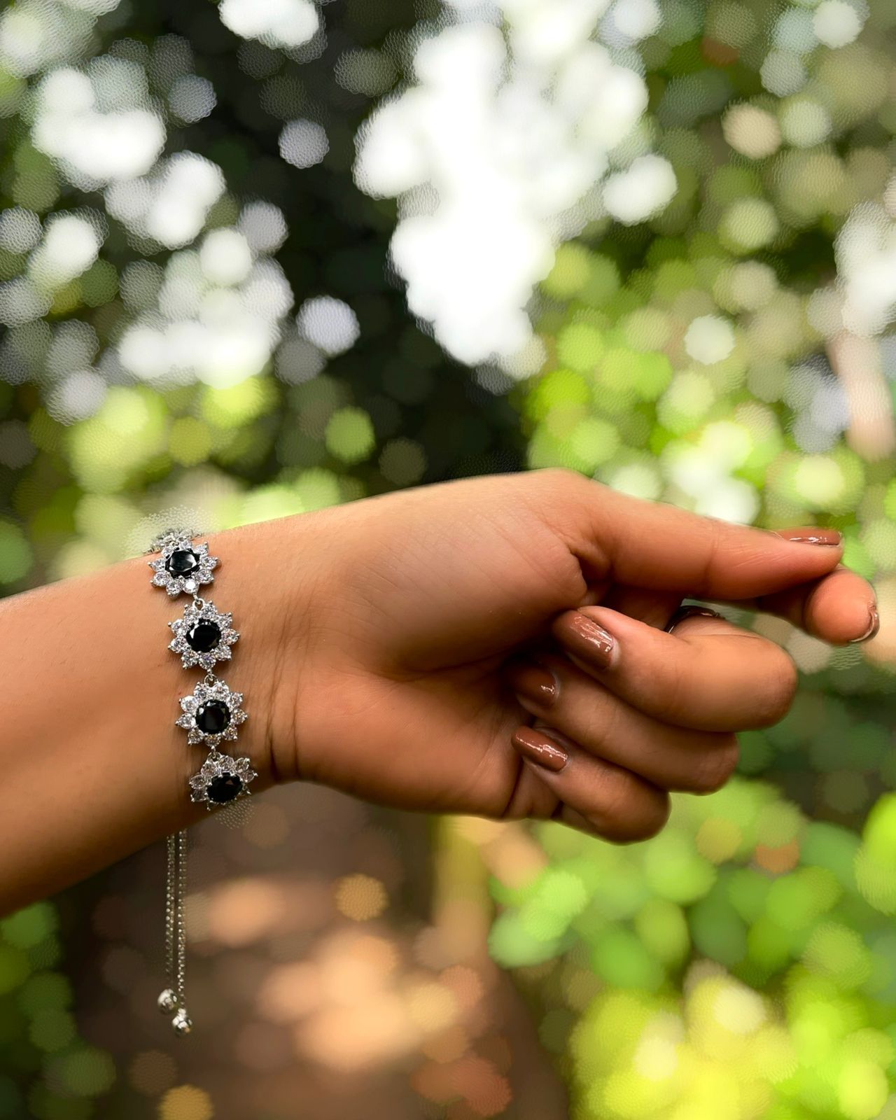 The Black Dahlia | An Exquisite Bracelet with deep black stone set in fine rhodium-plated American Diamonds.