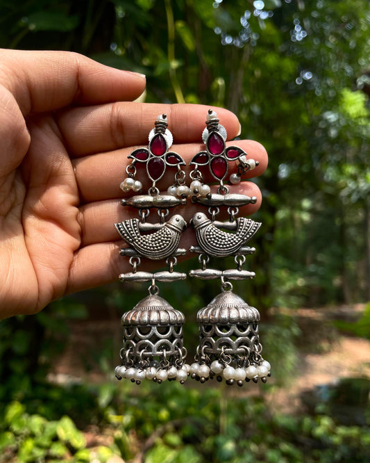 KiliKoodu | Silver-Plated Jhumkis with Pearls