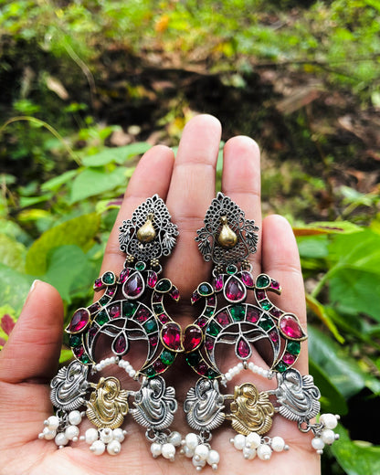 The Peacock Sanctum | Dual-Tone RubyGreen Stone Statement Studs