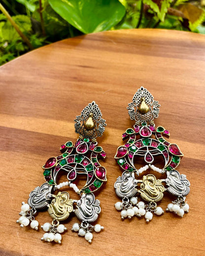 The Peacock Sanctum | Dual-Tone RubyGreen Stone Statement Studs