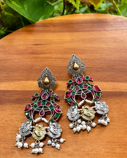The Peacock Sanctum | Dual-Tone RubyGreen Stone Statement Studs