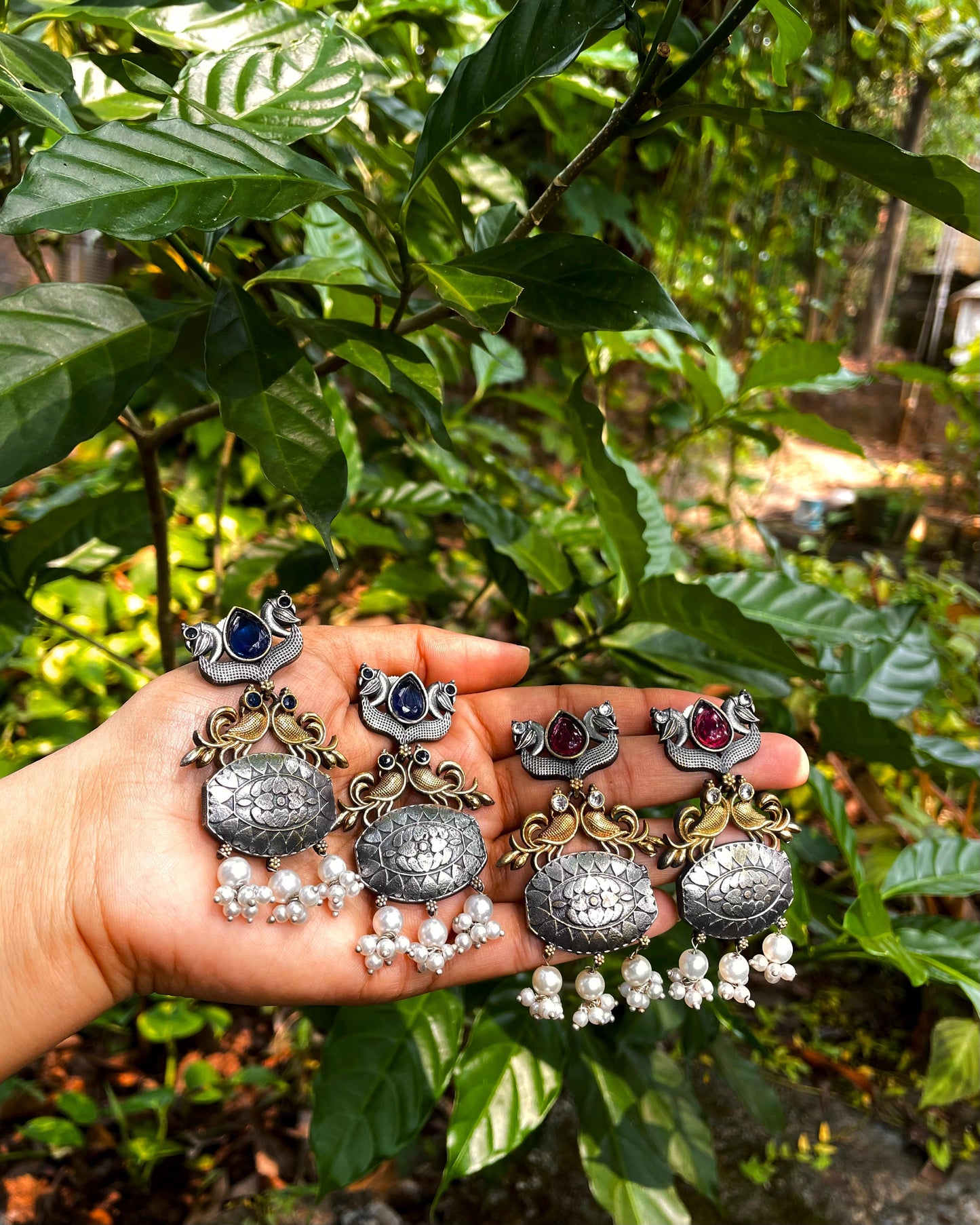 Dwimayura | Silver-Plated Dual-Tone Statement Studs with Pearls