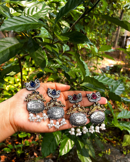 Dwimayura | Silver-Plated Dual-Tone Statement Studs with Pearls