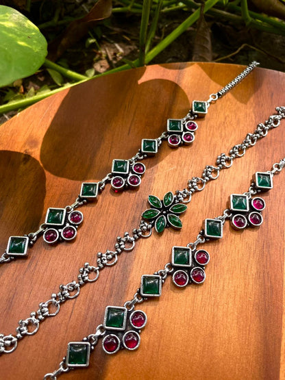 Ruby & Emerald Single-Leg Statement Anklets | Silver Plated Statement Jewellery | Single Piece