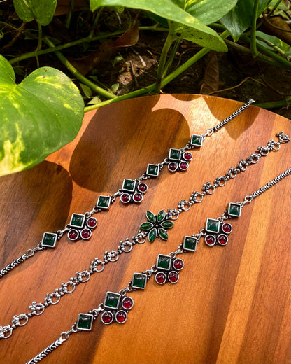 Ruby & Emerald Single-Leg Statement Anklets | Silver Plated Statement Jewellery | Single Piece
