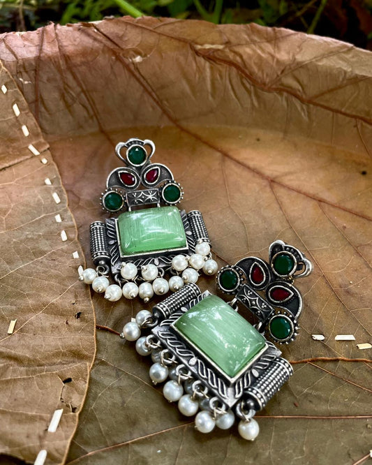 Sage & Pearl |Silver Plated Statement Studs