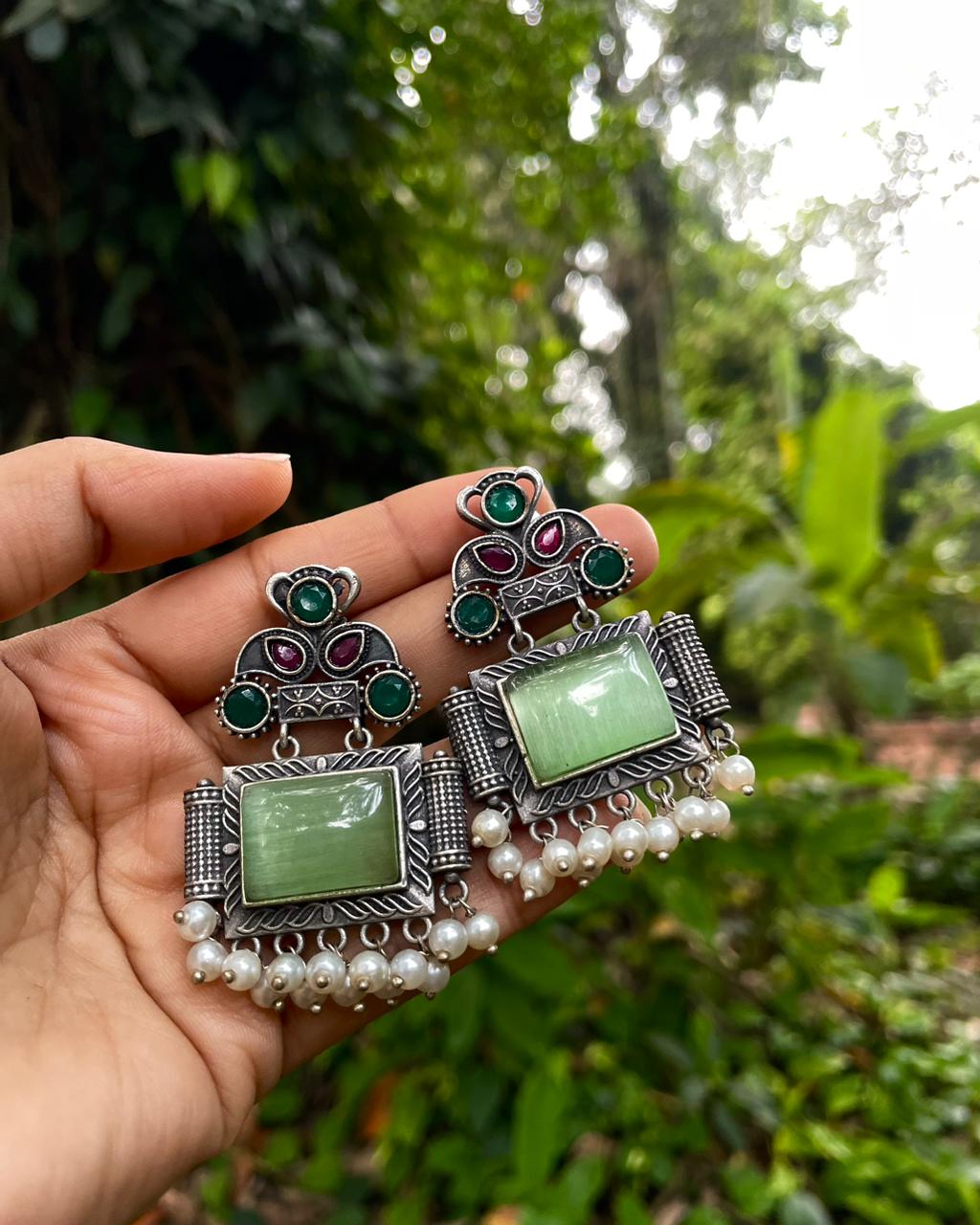 Sage & Pearl |Silver Plated Statement Studs