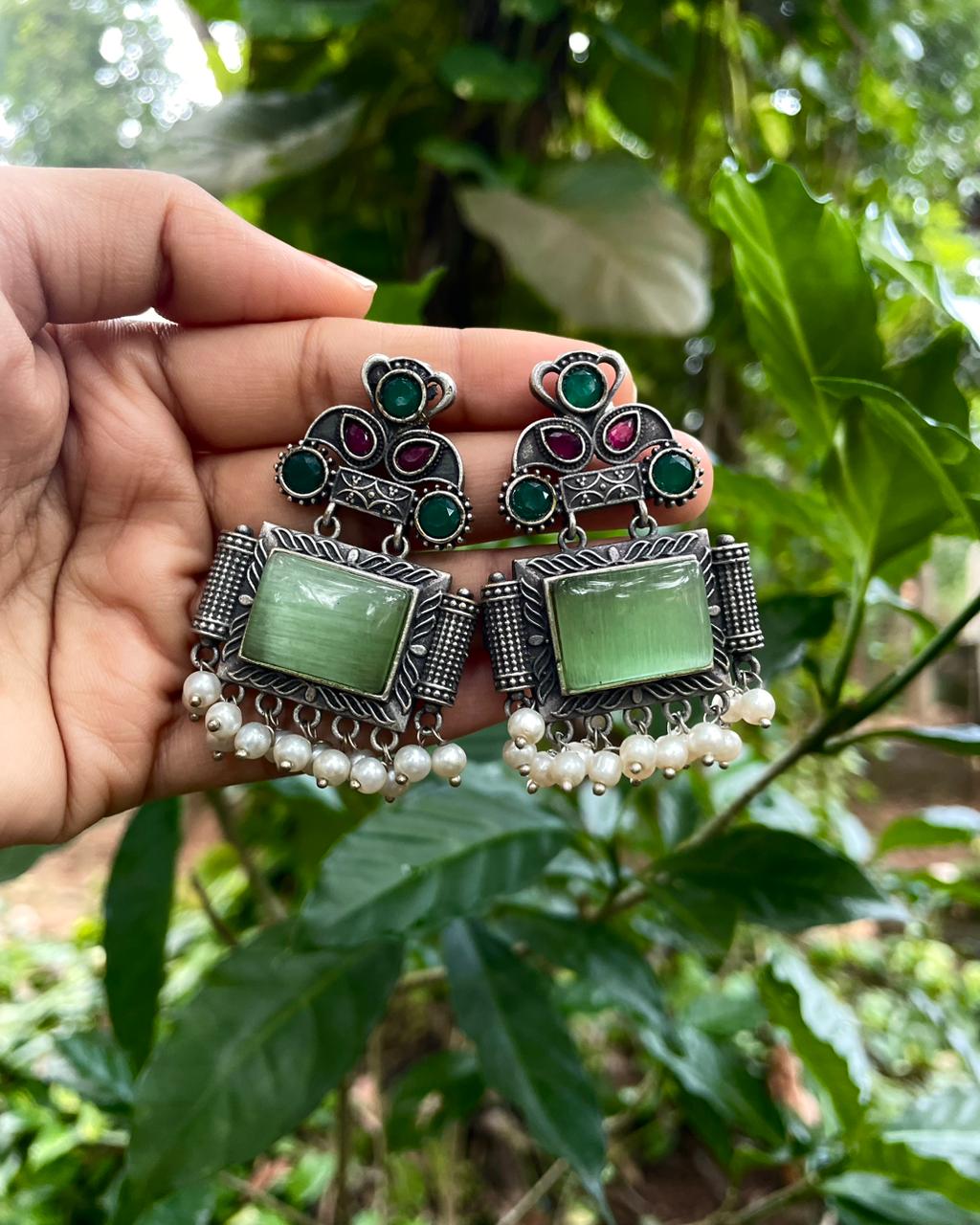 Sage & Pearl |Silver Plated Statement Studs