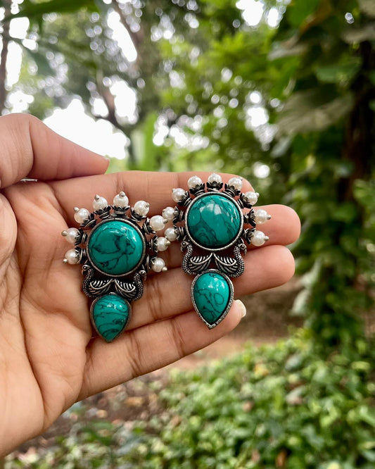 Pearl & Turq |Silver Plated Statement Studs