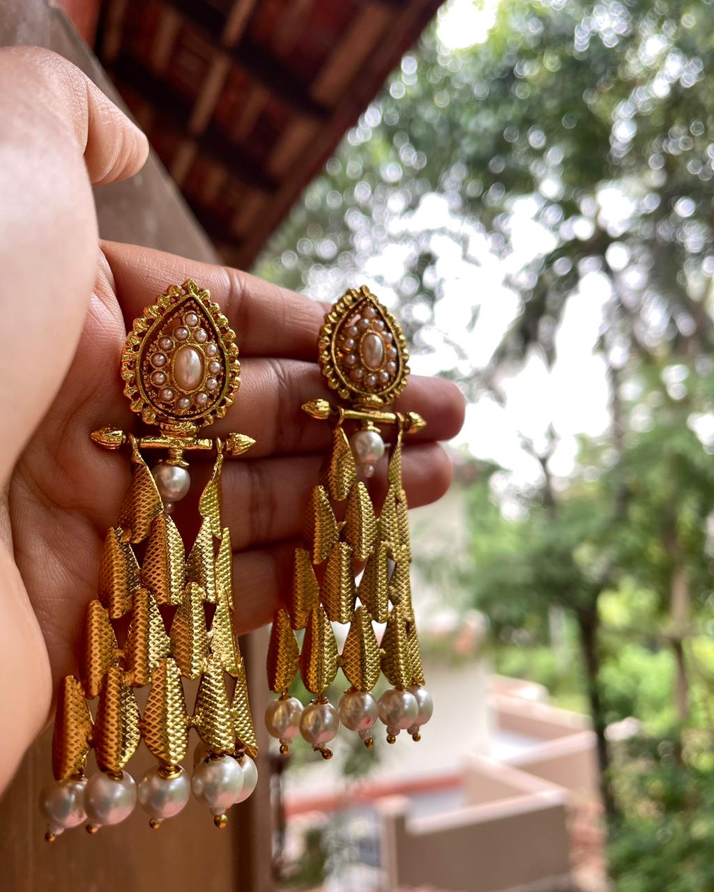 Muthuchippu | Antique Gold-Plated Earrings | Edit त्रिकाय