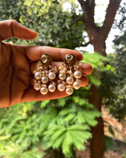 Pearl Cluster | Antique Gold-Plated Earrings | Edit त्रिकाय