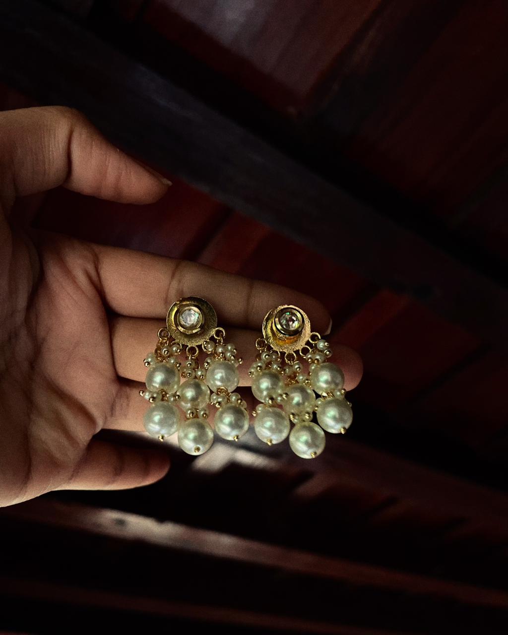 Pearl Cluster | Antique Gold-Plated Earrings | Edit त्रिकाय