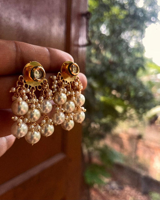 Pearl Cluster | Antique Gold-Plated Earrings | Edit त्रिकाय