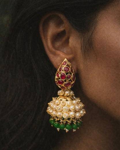Kottaram Cluster Pearls x Kemp | Antique Gold-Plated Jhumkas| The Vishu Collective'26