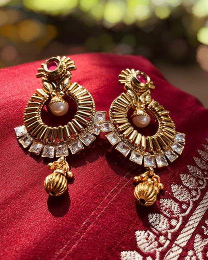 Light of the Temple | Antique Gold-Plated Earrings | Edit त्रिकाय