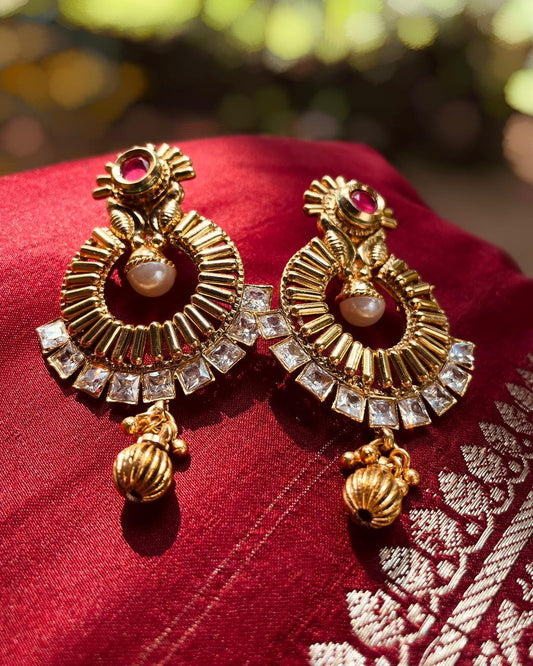 Light of the Temple | Antique Gold-Plated Earrings | Edit त्रिकाय