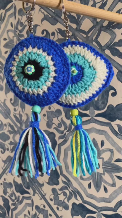 Hand-Crocheted Evil Eye Charm Keychains
