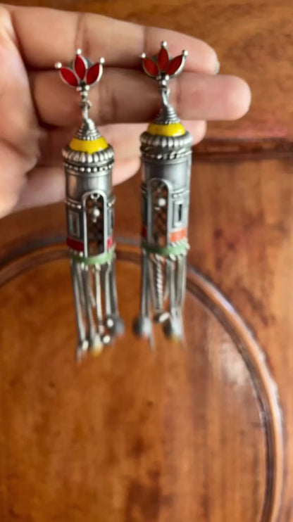 Jharokha Baali | Silver-Plated Meenakari Statement Drops