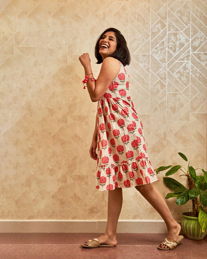 Kaeya Floral Motif Ruffled Hem Dress