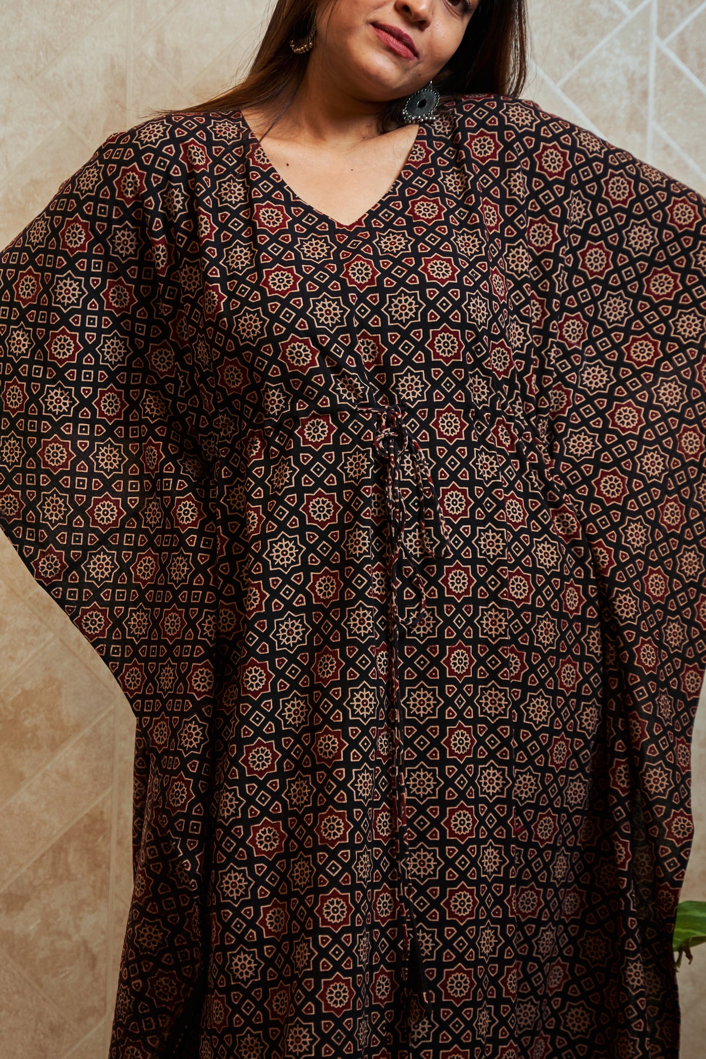 Ainiti Block-Printed Long Kaftan