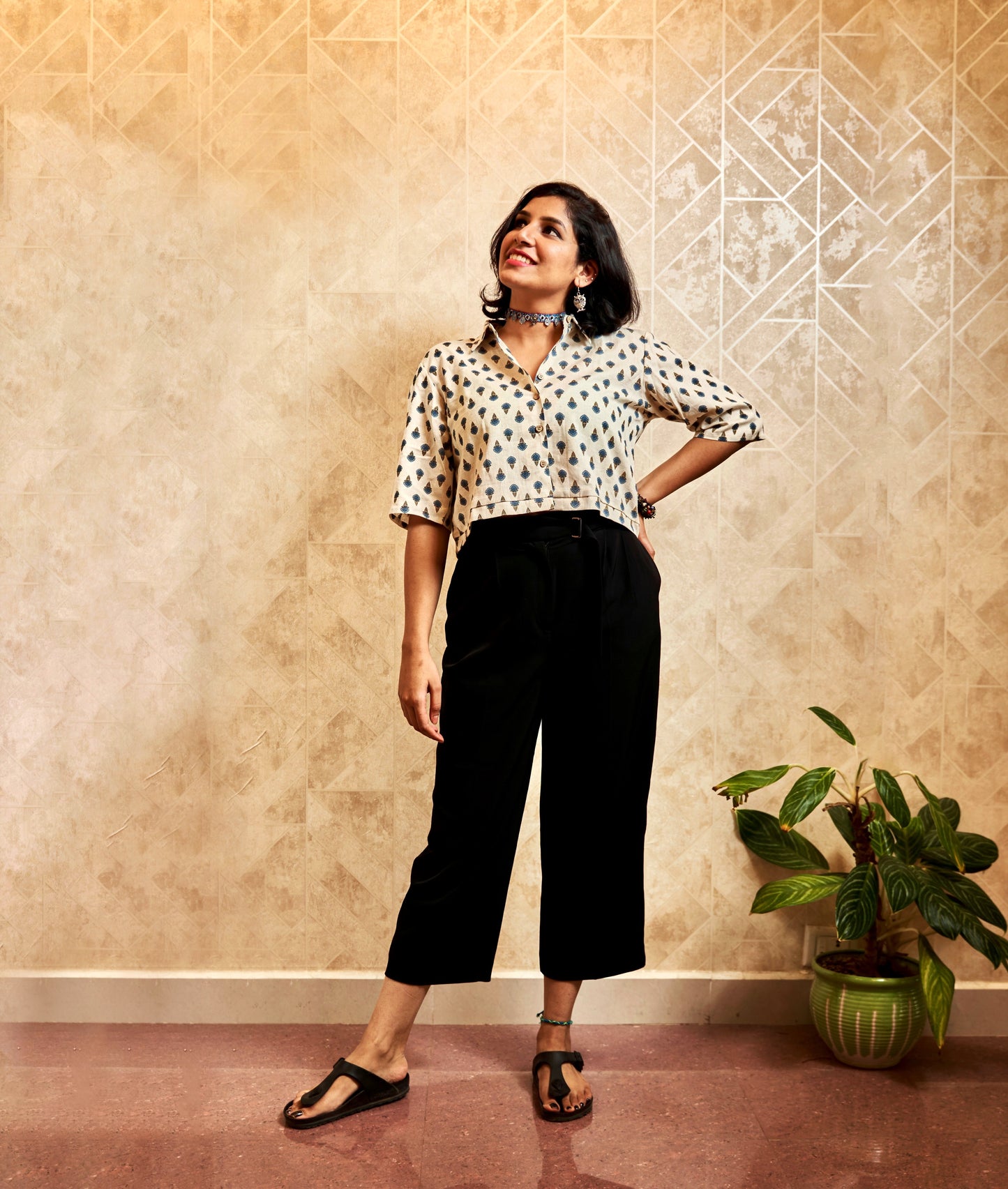 Neel-Kamal Floral Motif Cropped Shirt