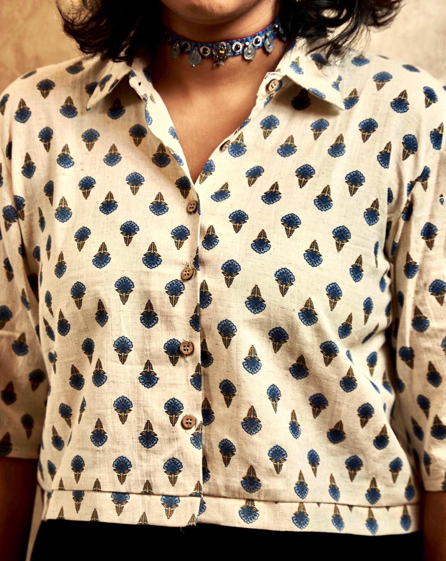 Neel-Kamal Floral Motif Cropped Shirt