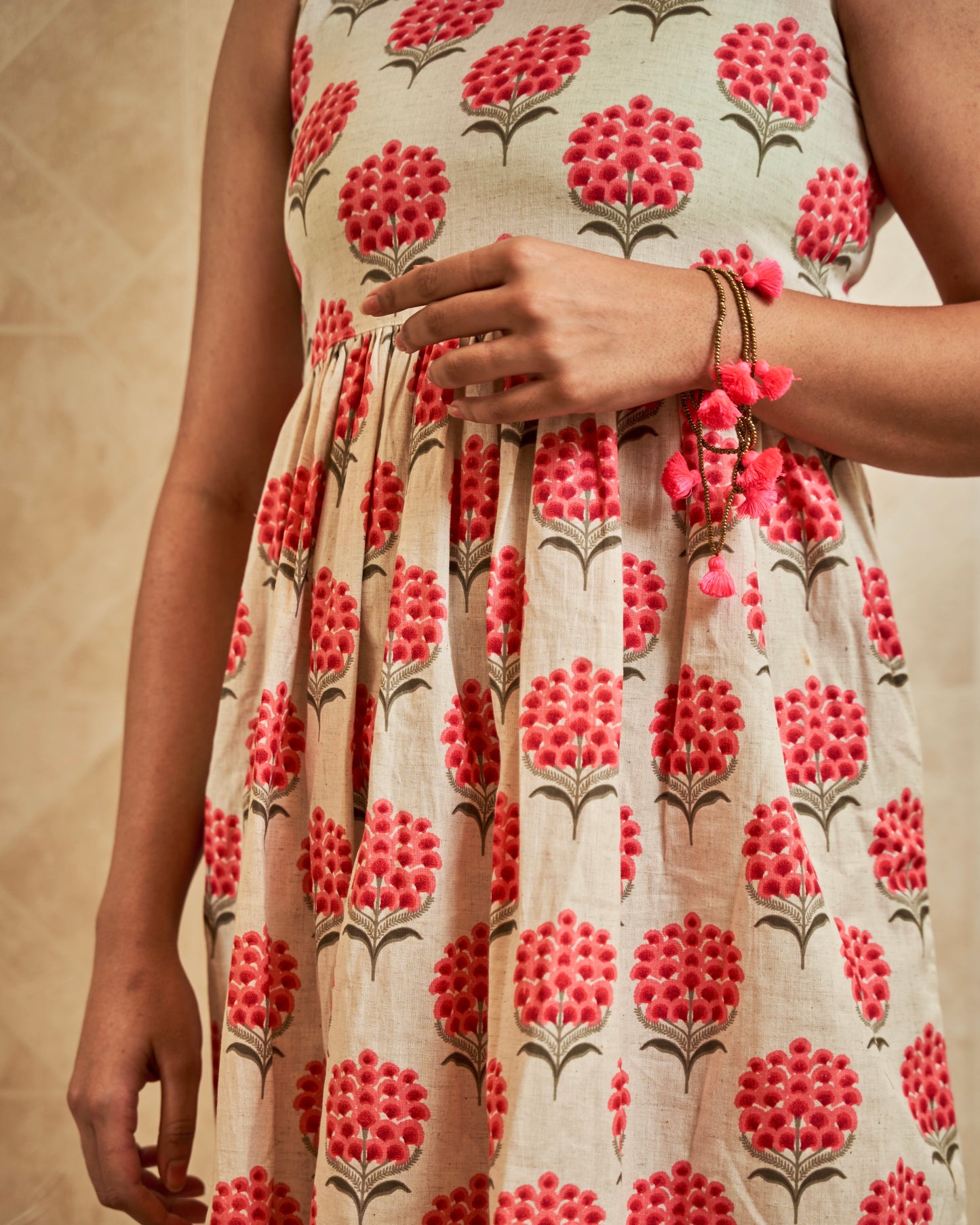Kaeya Floral Motif Ruffled Hem Dress