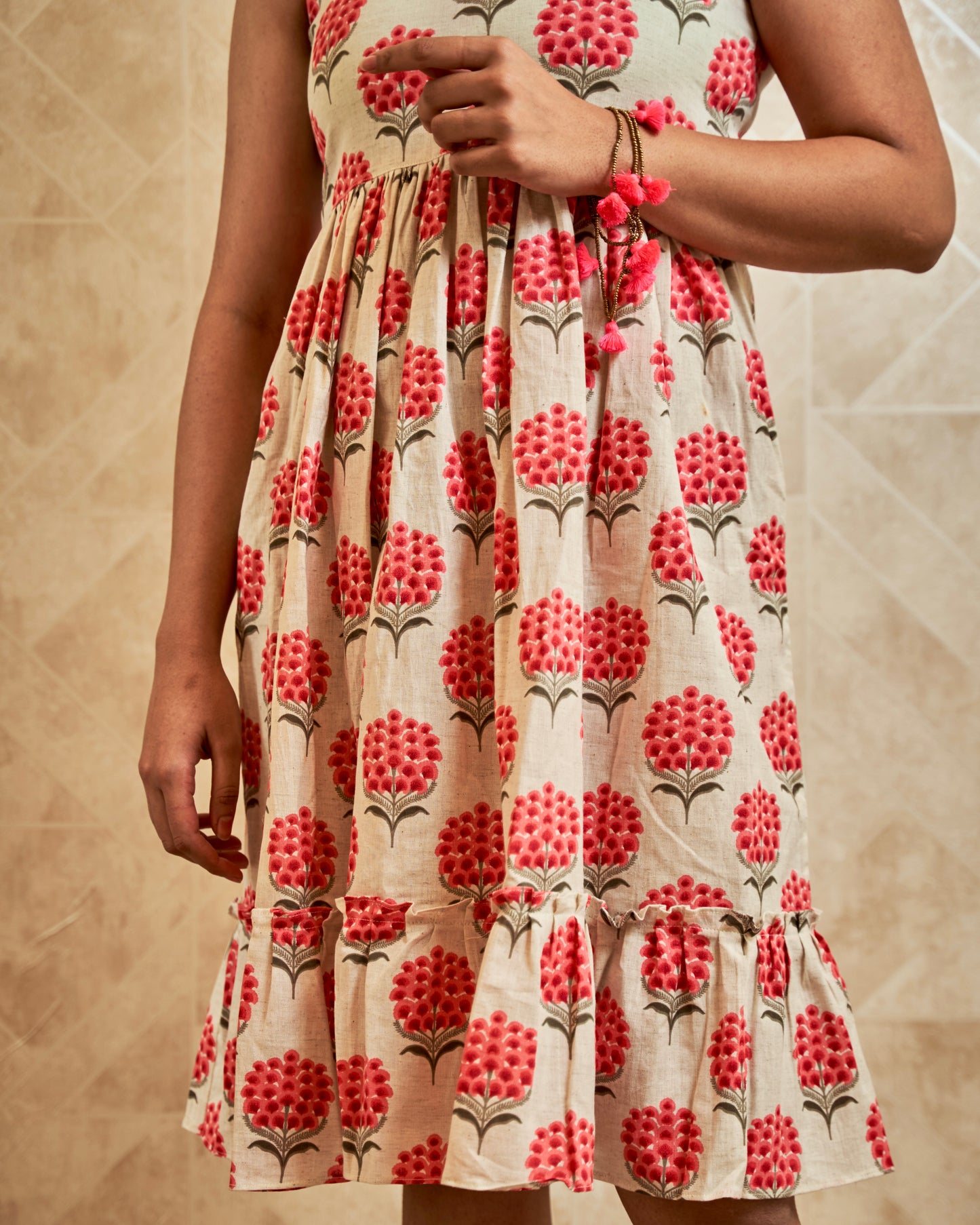 Kaeya Floral Motif Ruffled Hem Dress